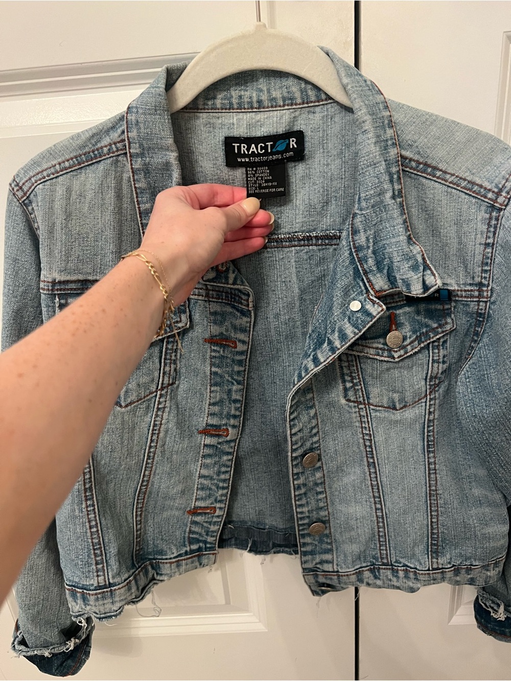 Tractr Washed Light Blue Cropped Denim Jacket